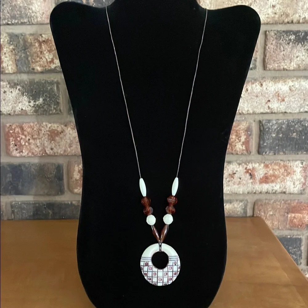 Artisan Amber and Cream Beaded necklace with Donut Pendant